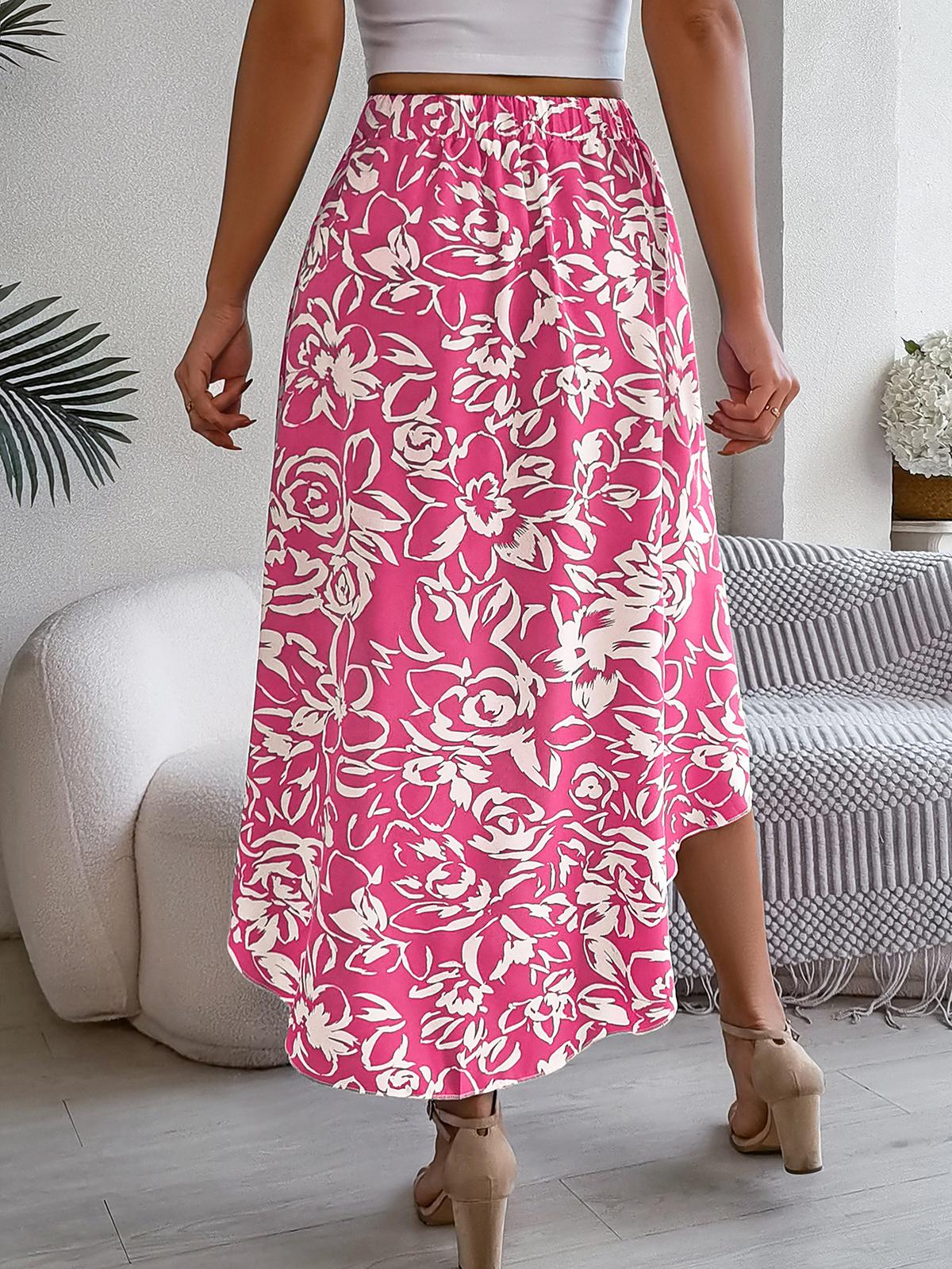 Spring Summer Floral Ruffled Asymmetric Midi Skirt in - by Malbusaat