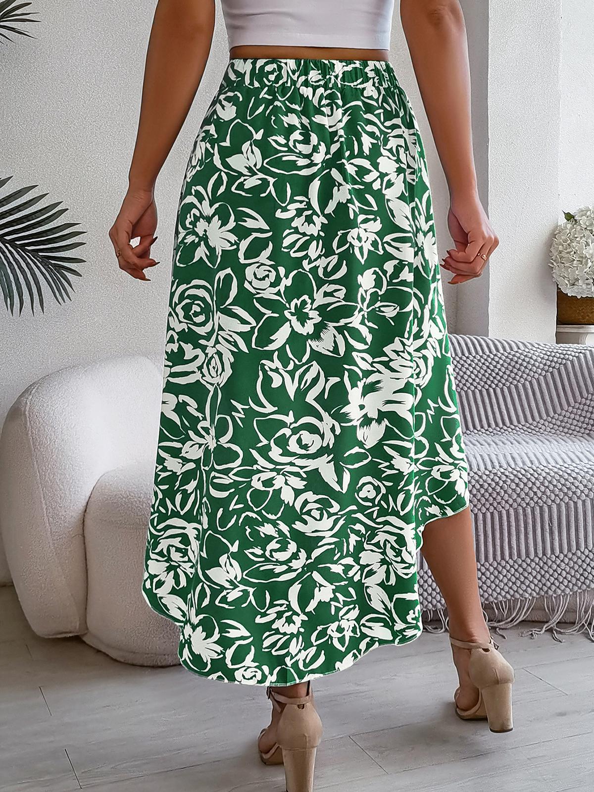 Spring Summer Floral Ruffled Asymmetric Midi Skirt in - by Malbusaat