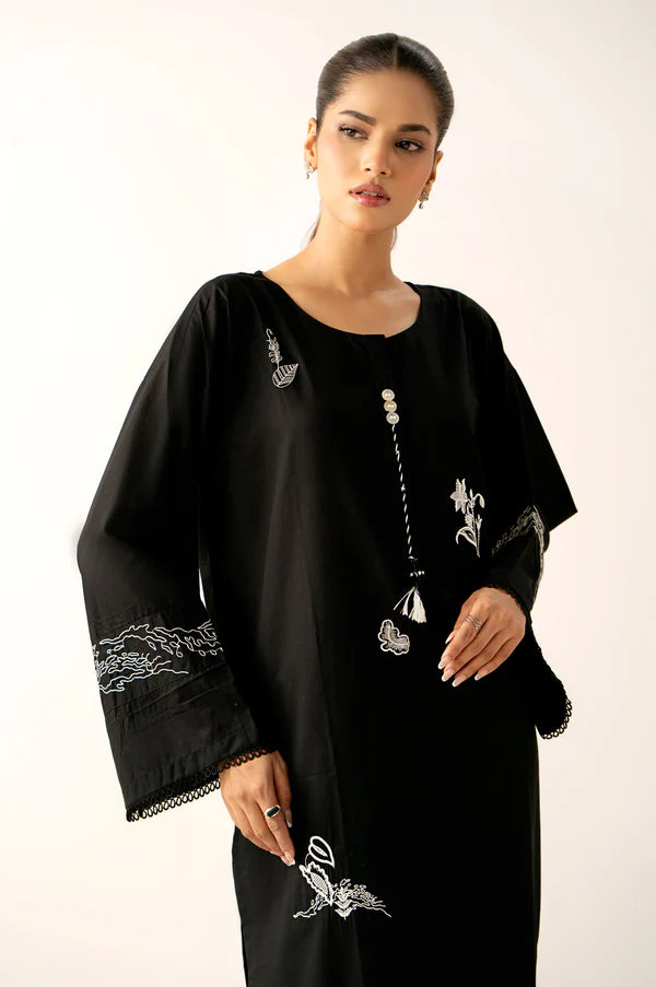 Stitched 2 Piece Embroidered Cambric Suit - Black in - Pakistani Dress by Malbusaat