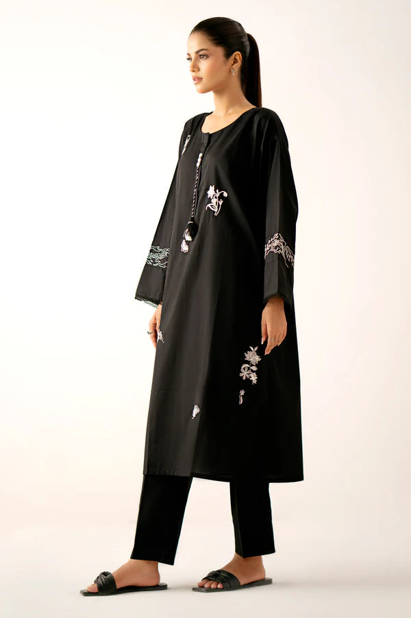 Stitched 2 Piece Embroidered Cambric Suit - Black in - Pakistani Dress by Malbusaat