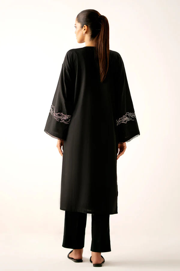 Stitched 2 Piece Embroidered Cambric Suit - Black in - Pakistani Dress by Malbusaat