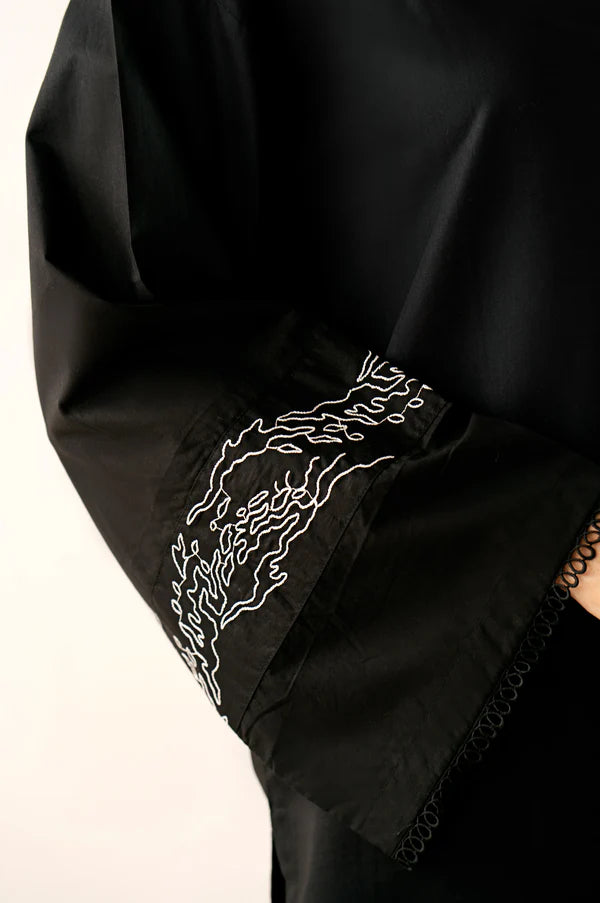 Stitched 2 Piece Embroidered Cambric Suit - Black in - Pakistani Dress by Malbusaat