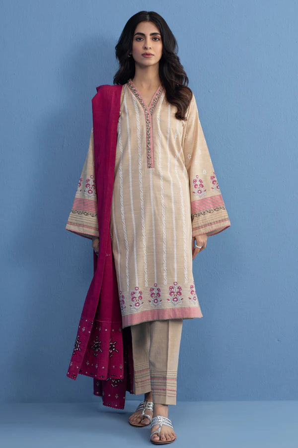 Stitched 3 Piece Paste Printed Khaddar Suit in - Pakistani Dress by Malbusaat