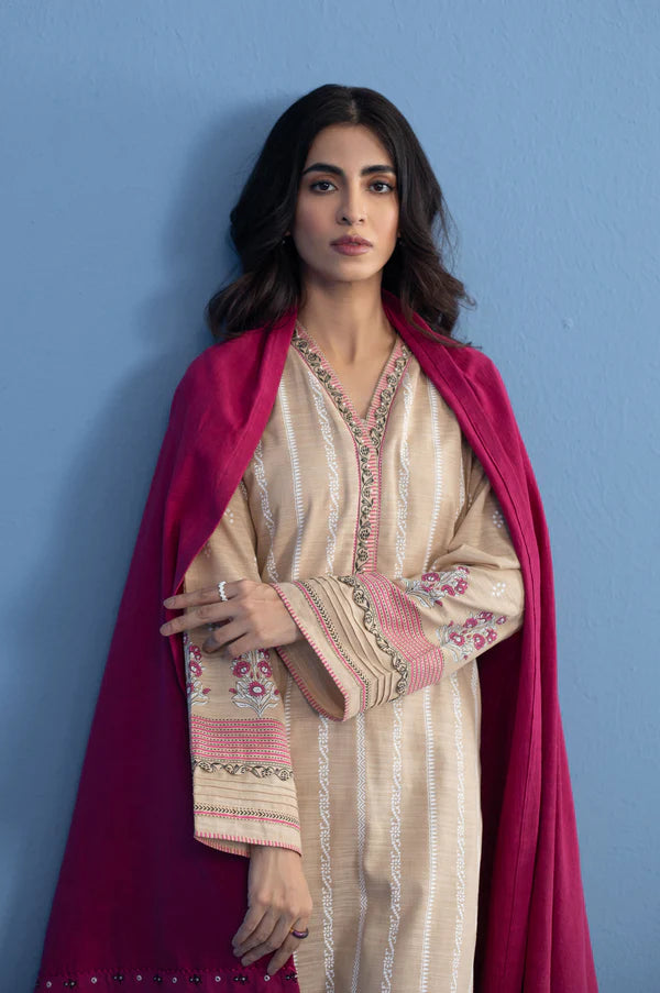 Stitched 3 Piece Paste Printed Khaddar Suit in - Pakistani Dress by Malbusaat