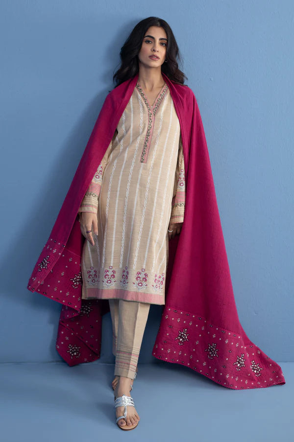 Stitched 3 Piece Paste Printed Khaddar Suit in - Pakistani Dress by Malbusaat