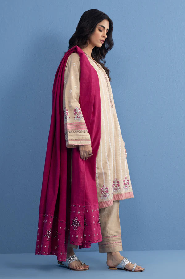 Stitched 3 Piece Paste Printed Khaddar Suit in - Pakistani Dress by Malbusaat