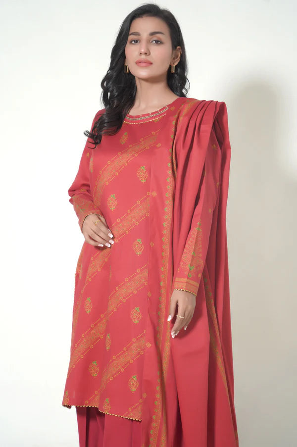 Stitched 3 Piece Printed Cottel Suit in - Pakistani Dress by Malbusaat