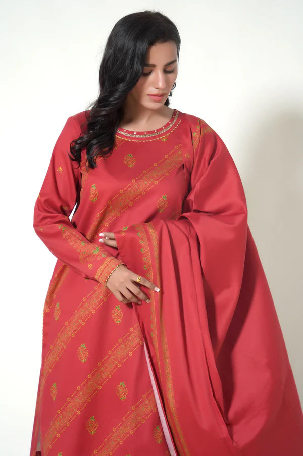 Stitched 3 Piece Printed Cottel Suit in - Pakistani Dress by Malbusaat