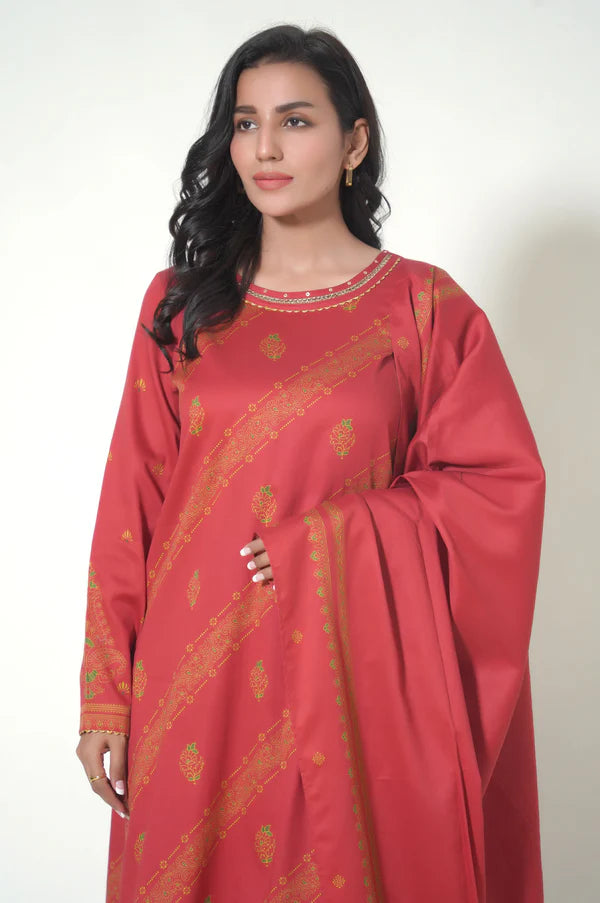 Stitched 3 Piece Printed Cottel Suit in - Pakistani Dress by Malbusaat