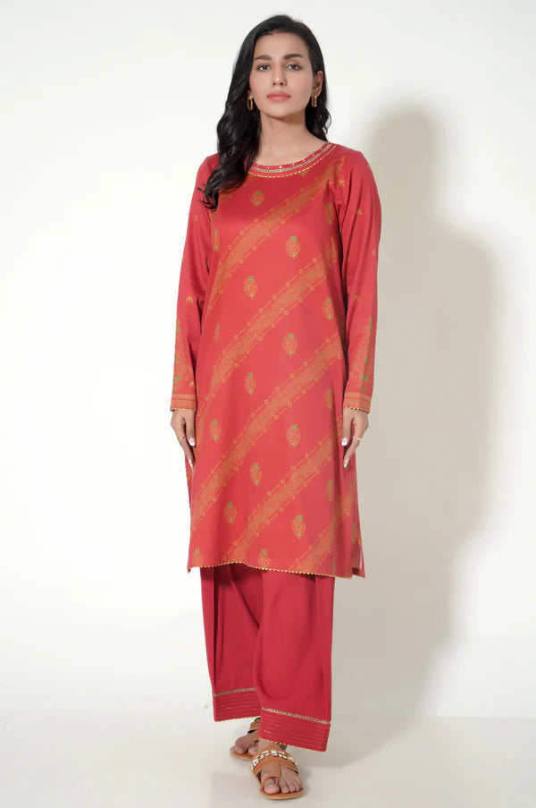 Stitched 3 Piece Printed Cottel Suit in - Pakistani Dress by Malbusaat