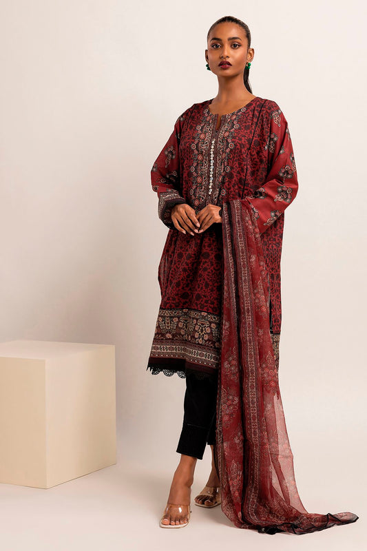 Unstitched Lawn Fabrics 2 Piece Top Dupatta in - by Malbusaat