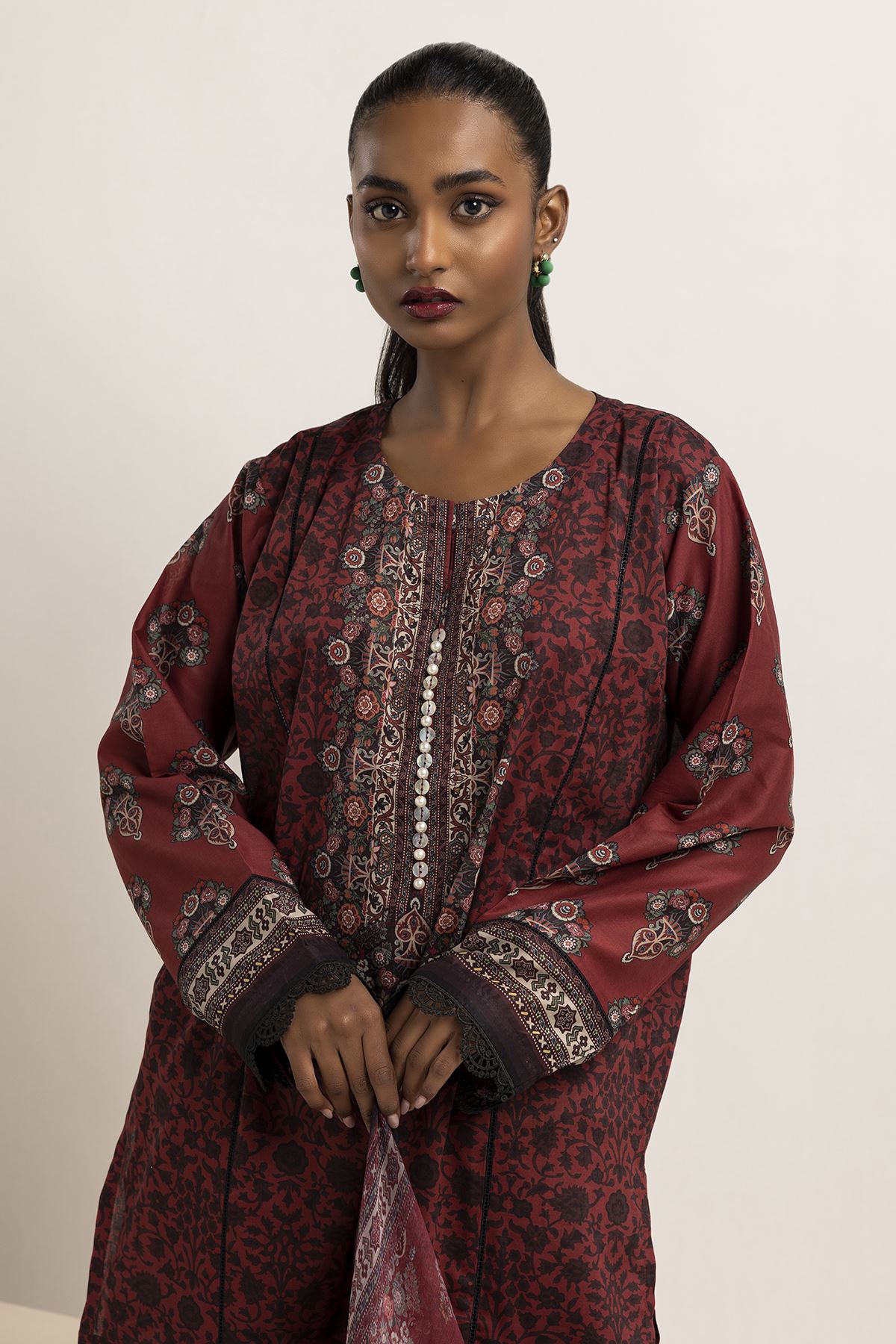 Unstitched Lawn Fabrics 2 Piece Top Dupatta in - by Malbusaat