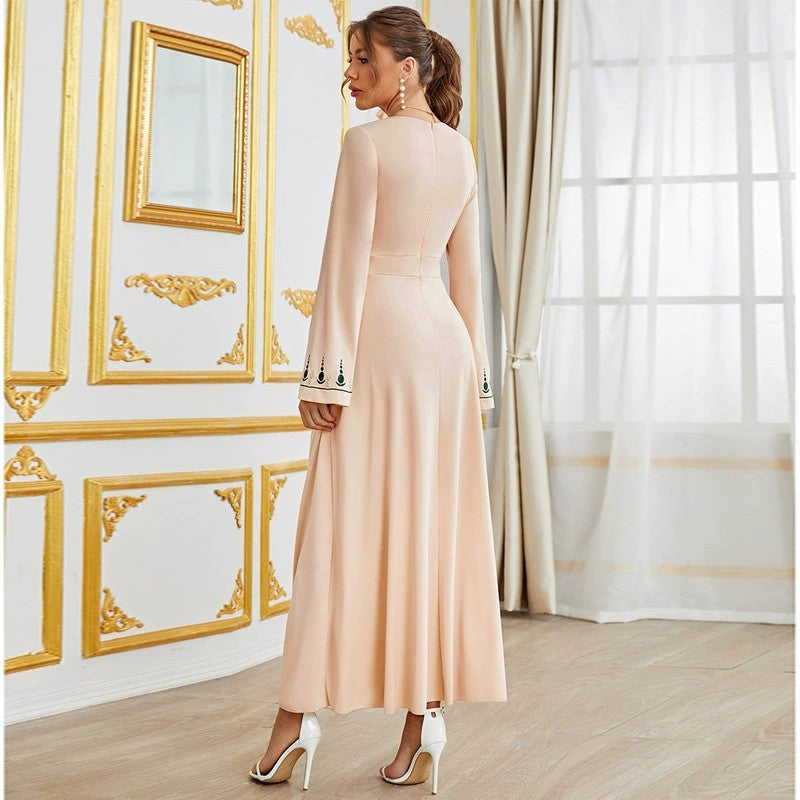 V-Neck High Waist Long Swing Maxi Dress in - by Malbusaat