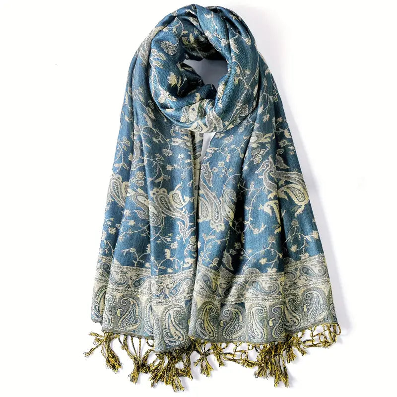Vintage Cashmere Feeling Warm Scarf in Light Blue - Scarves by Malbusaat