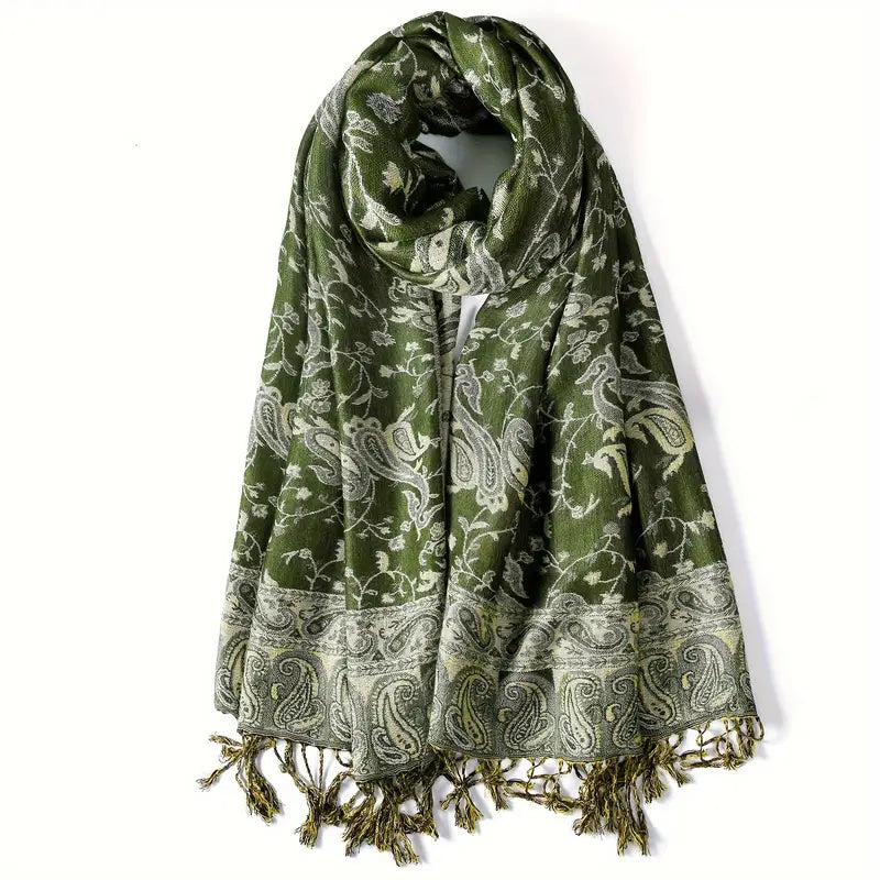 Vintage Cashmere Feeling Warm Scarf in Green - Scarves by Malbusaat