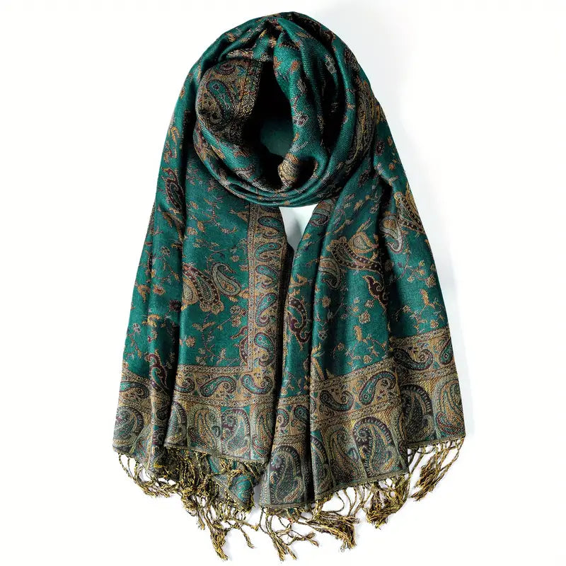 Vintage Cashmere Feeling Warm Scarf in Dark Green - Scarves by Malbusaat