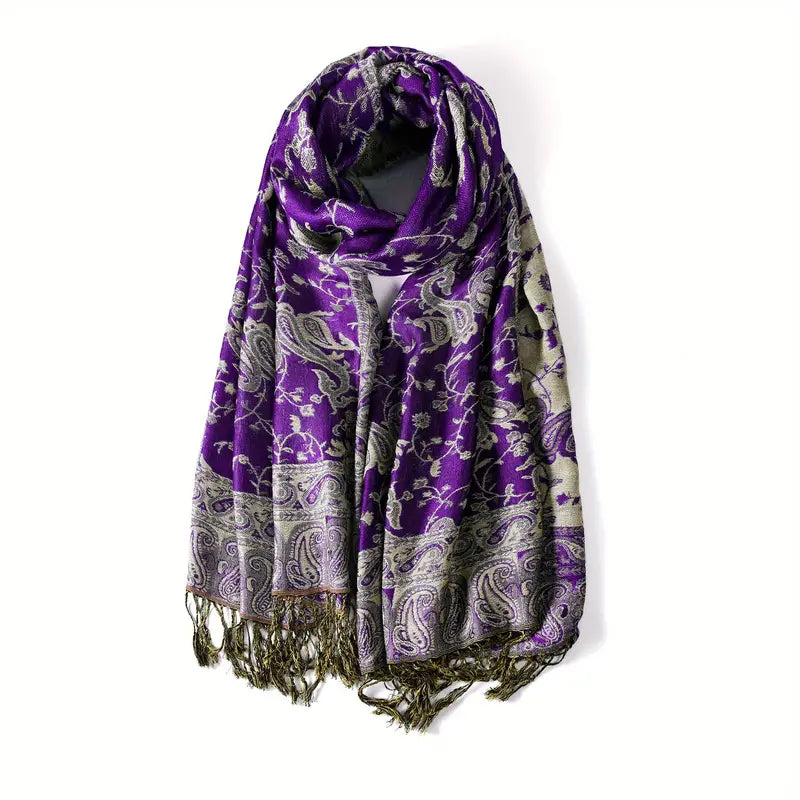Vintage Cashmere Feeling Warm Scarf in Purple - Scarves by Malbusaat