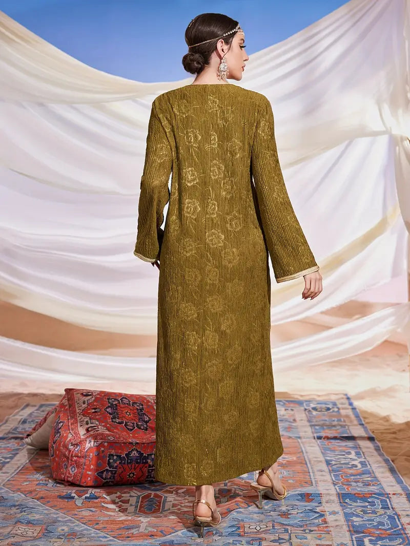Vintage Lace Trim V Neck Maxi Dress in - by Malbusaat