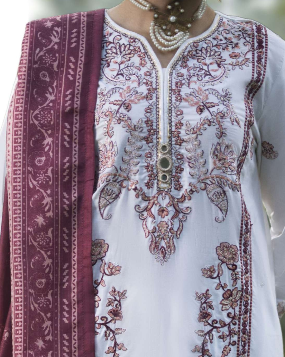 White Linen 3-Piece Suit in - Pakistani Dresses by Malbusaat