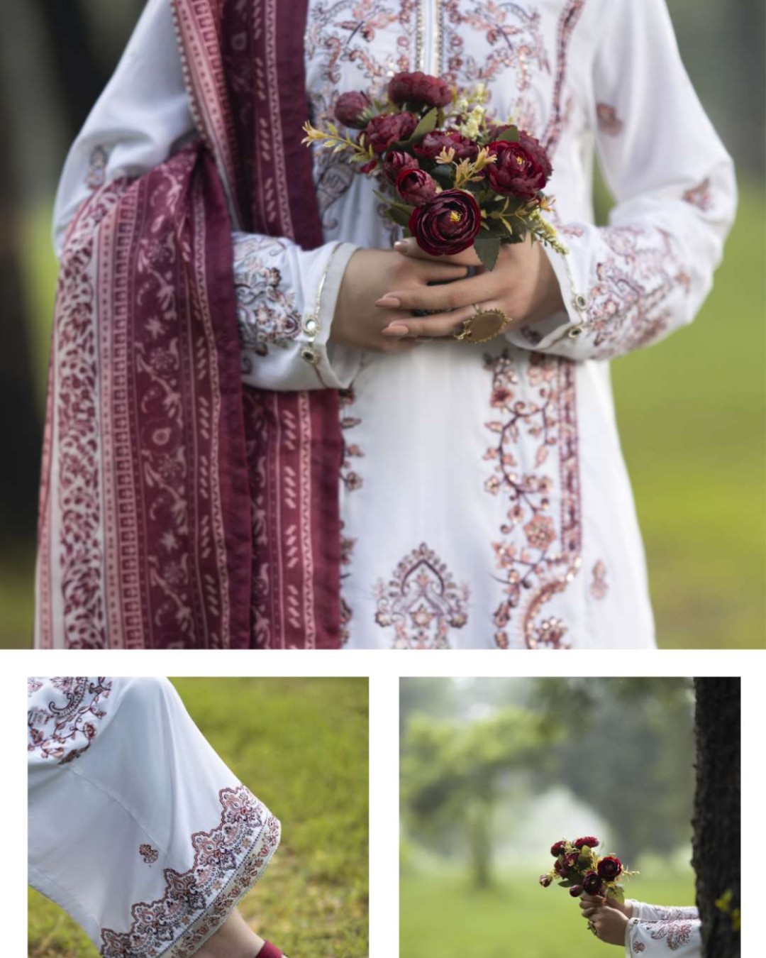 White Linen 3-Piece Suit in - Pakistani Dresses by Malbusaat