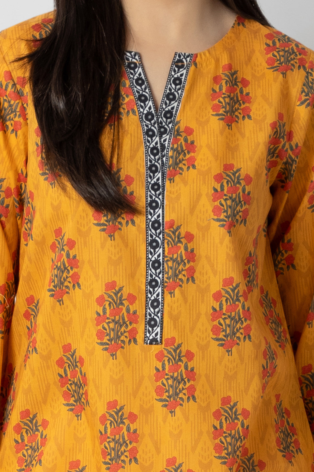 Yellow Floral Printed Kurta in - Pakistani Dresses by Malbusaat