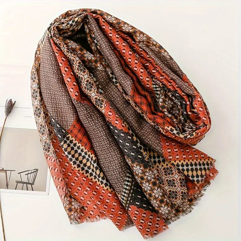 Boho Geometric Pattern Scarf, Retro Beard Shawl in - Scarves by Malbusaat