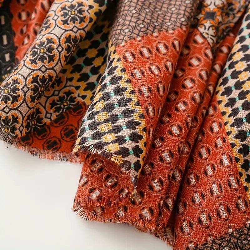 Boho Geometric Pattern Scarf, Retro Beard Shawl in - Scarves by Malbusaat