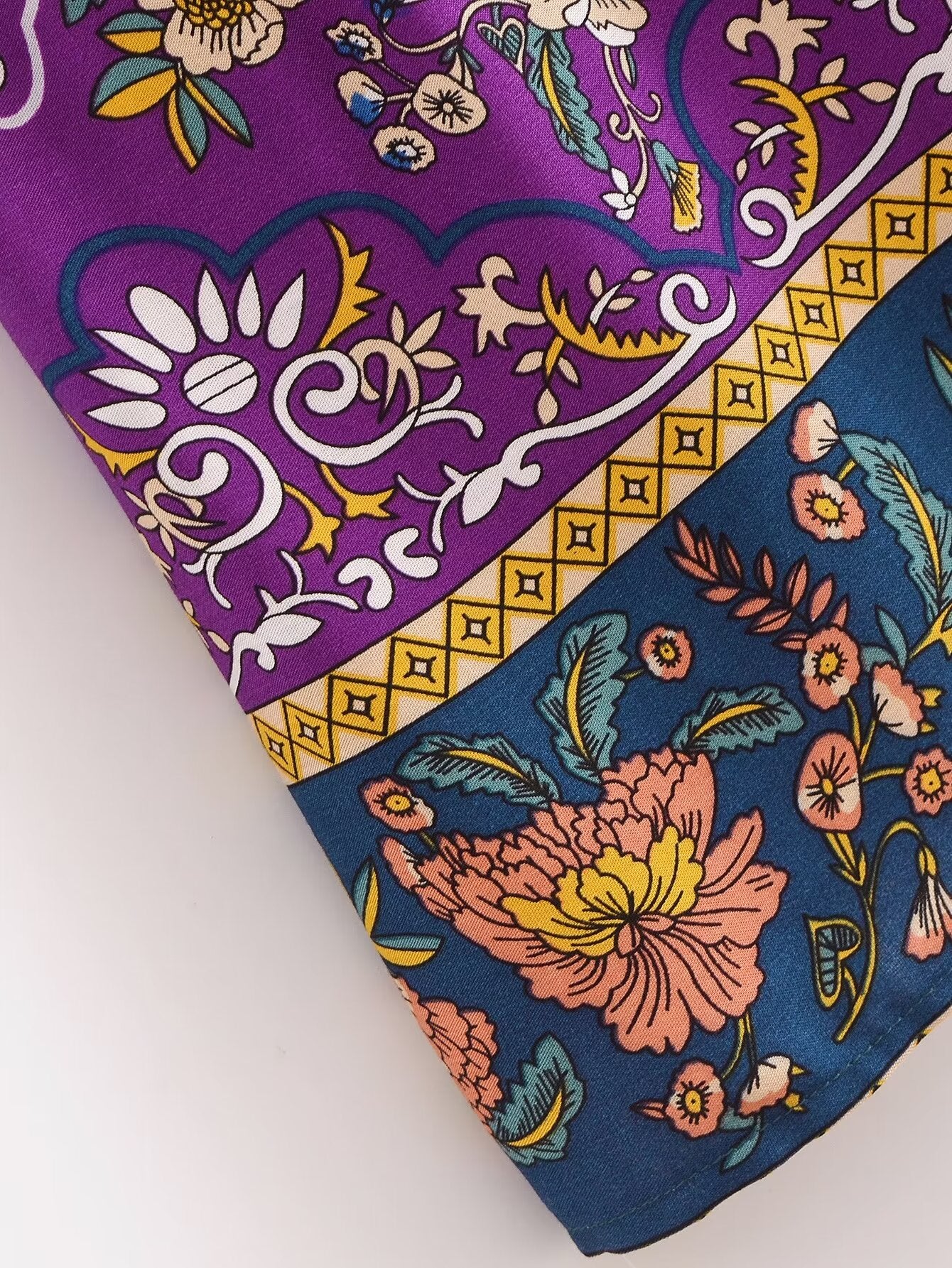 Malbusaat long sleeve floral summer dress UK with vibrant purple and blue floral print fabric