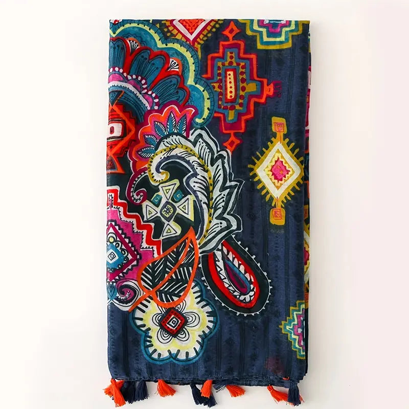 Vintage Geometric Printed Scarf, Breathable Shawl in - Scarves by Malbusaat