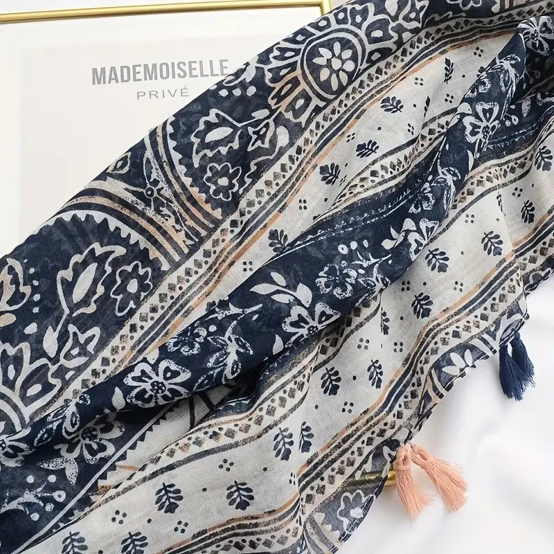 Vintage Floral Print Scarf, Boho Blue in - Scarves by Malbusaat