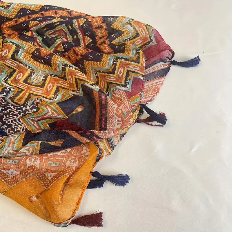 Red Plaid Vintage Scarf, Tassel Scarf in - Scarves by Malbusaat