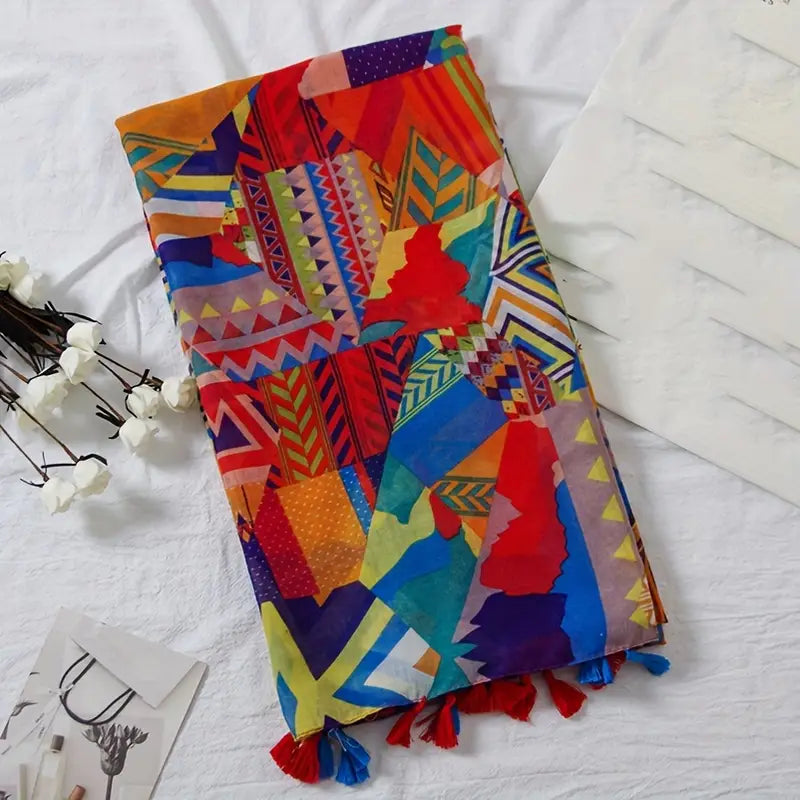 Vintage Geometric Printed Scarf, Multicolor in - Scarves by Malbusaat