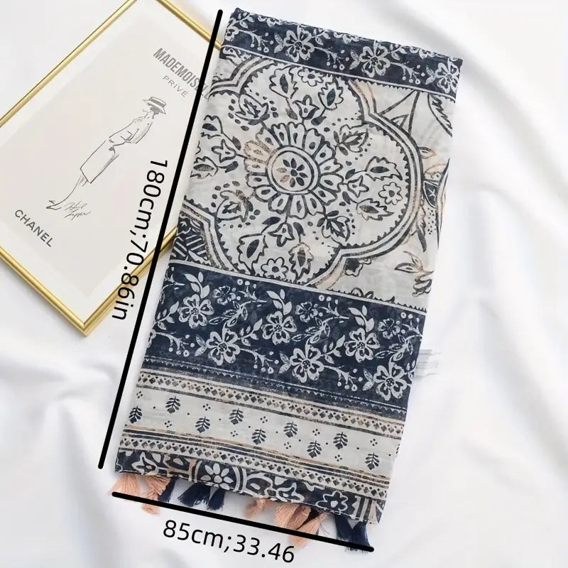 Vintage Floral Print Scarf, Boho Blue in - Scarves by Malbusaat