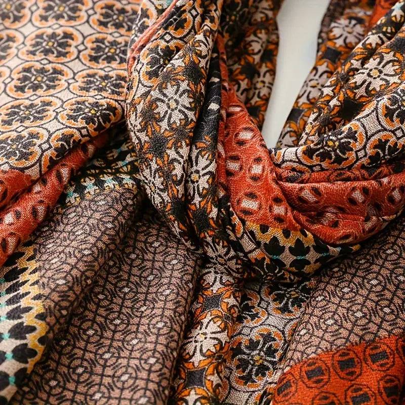 Boho Geometric Pattern Scarf, Retro Beard Shawl in - Scarves by Malbusaat