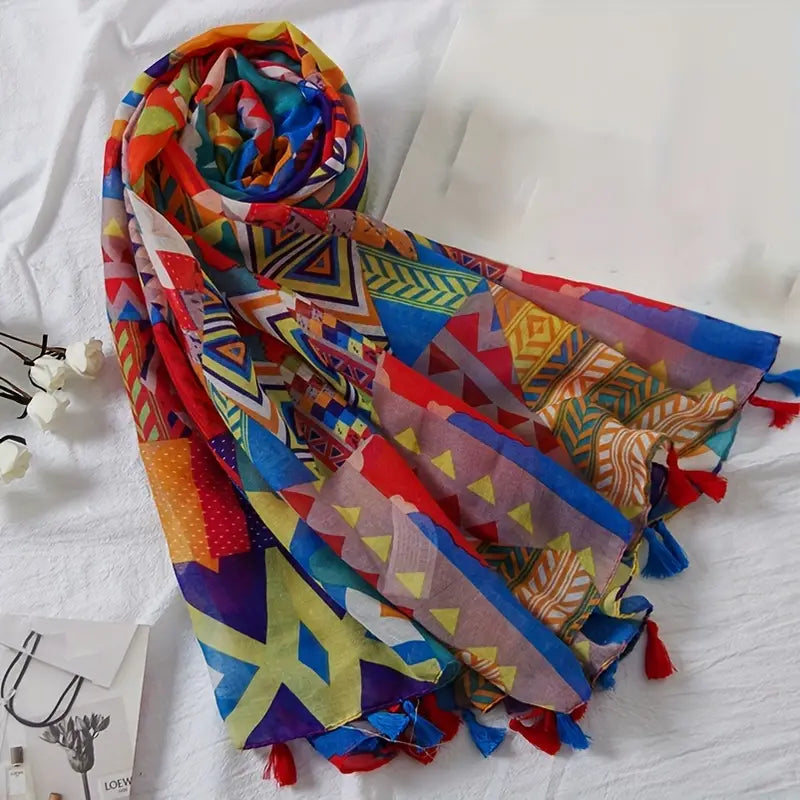 Vintage Geometric Printed Scarf, Multicolor in - Scarves by Malbusaat