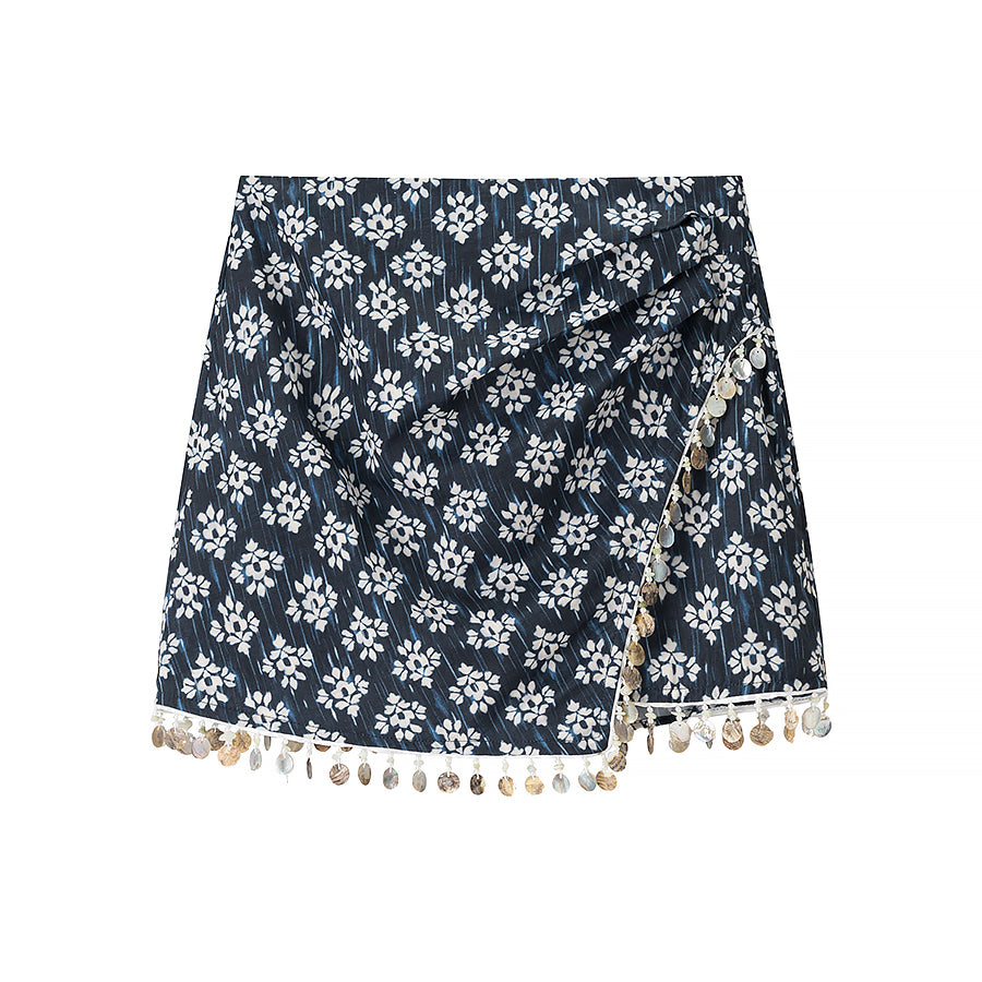 Malbusaat fashionable beaded skirts for women with floral print and decorative coin accents