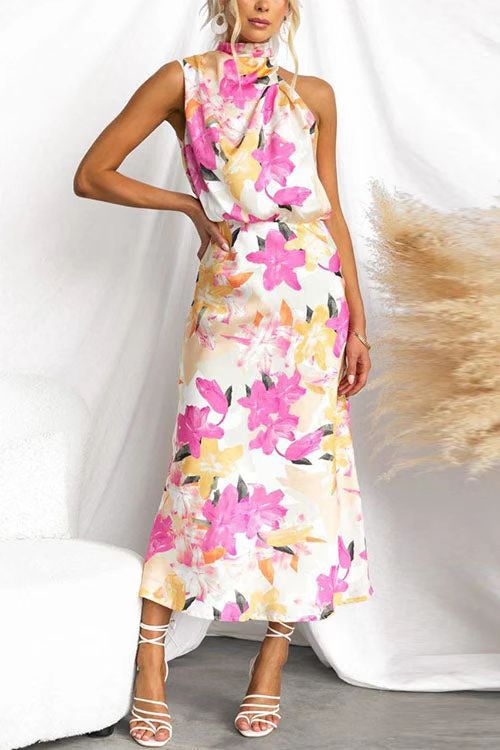 Floral Strap Cutout Maxi Dress with a stylish floral pattern ideal for summer occasions