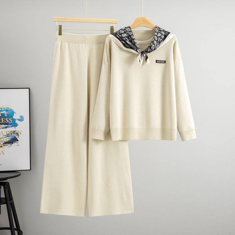 Janero Knit Wide Leg Co Ord Set in Cream with a Stylish Hooded Sweater and Matching Pants