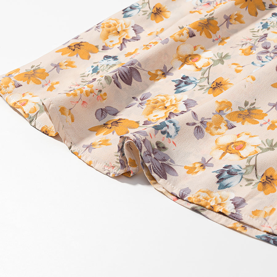 Malbusaat lace up floral pullover dress featuring a pastel floral pattern and soft fabric