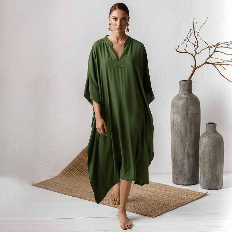 Holiday Maxi Kaftan in One Size Army Green - by Malbusaat