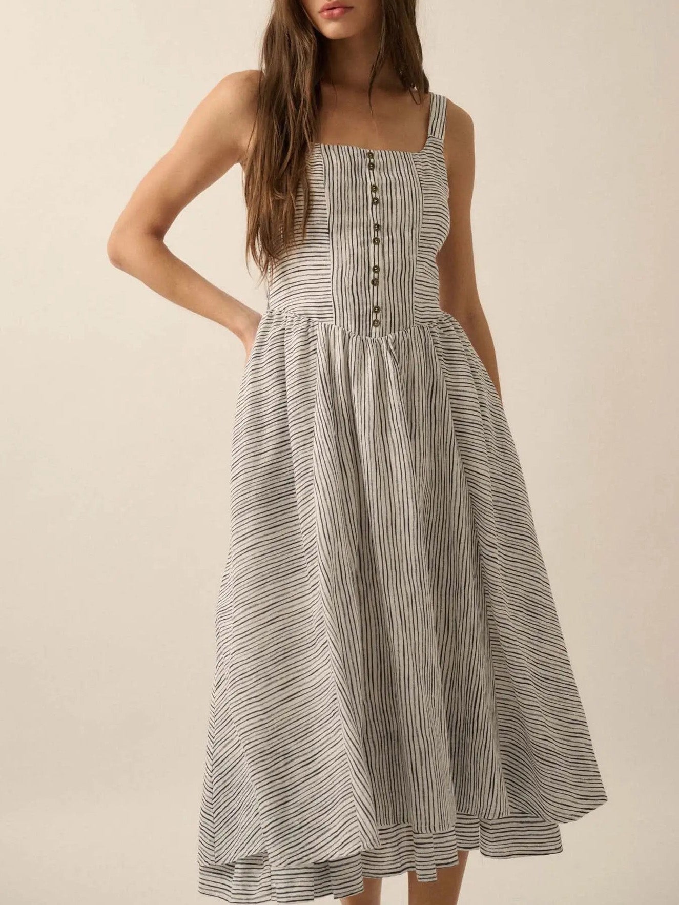Malbusaat ladies summer striped cotton dress with button front and sleeveless design