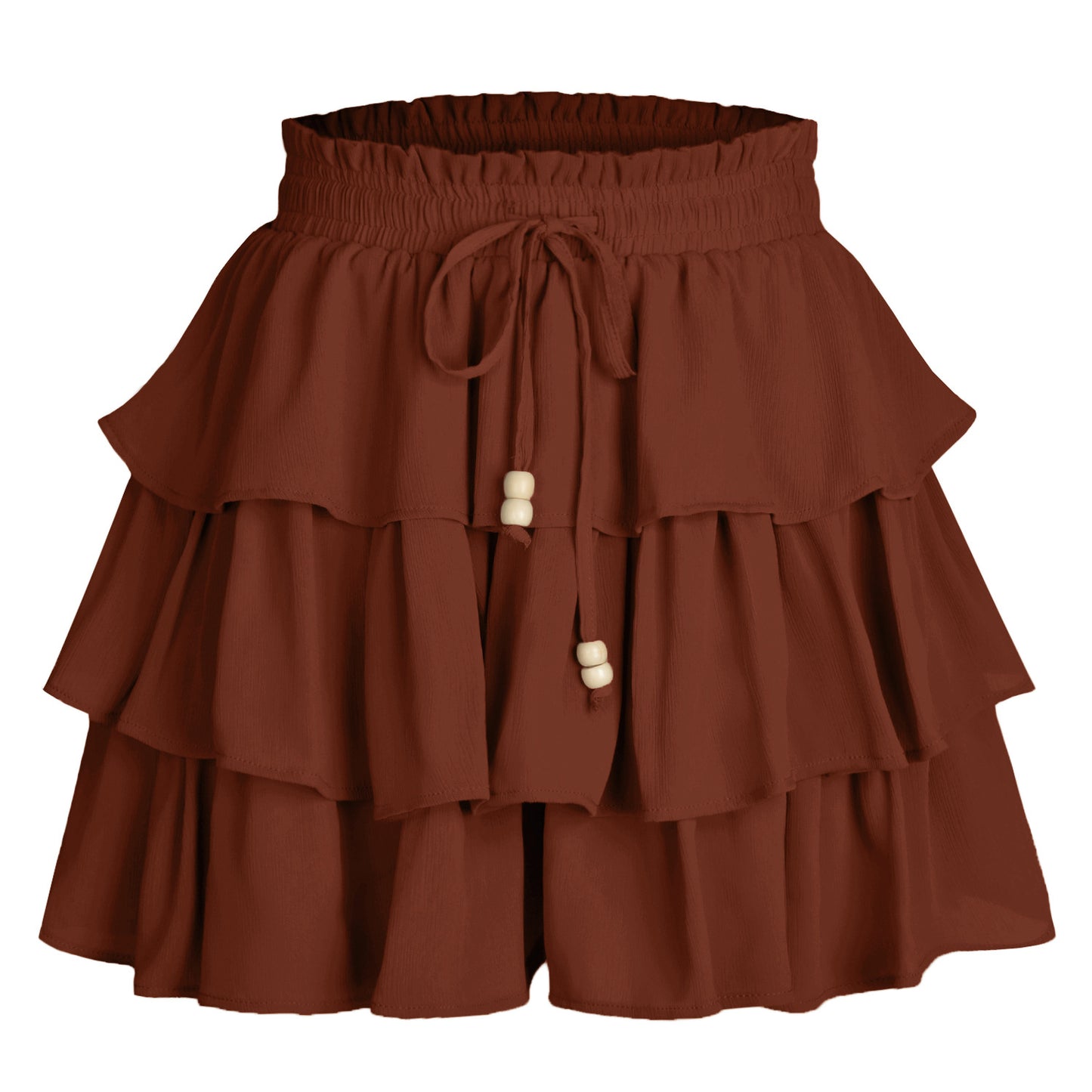 Malbusaat layered lace up pantskirt in brown with ruffled tiers and adjustable waistband