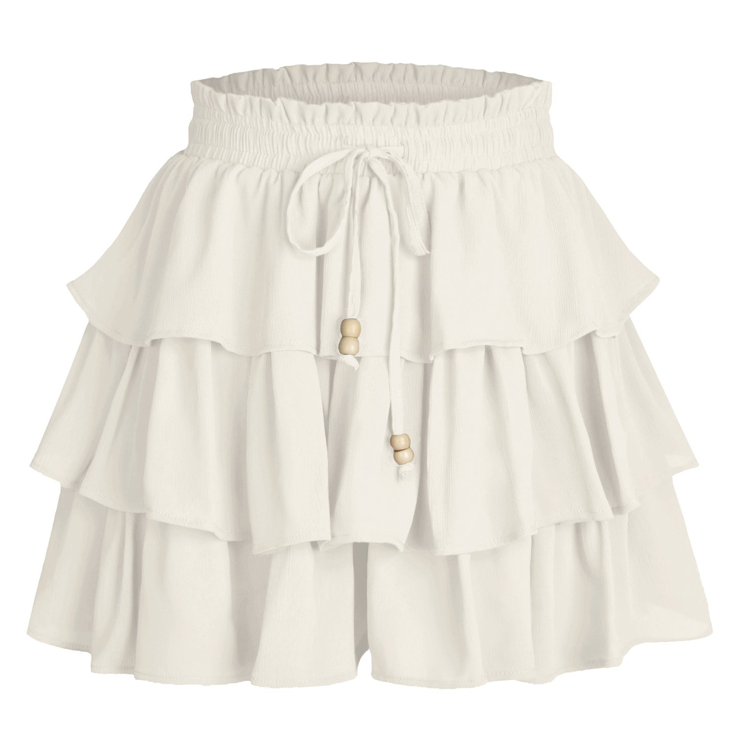 Malbusaat layered lace up pantskirt in white with tiered ruffles and adjustable waistband