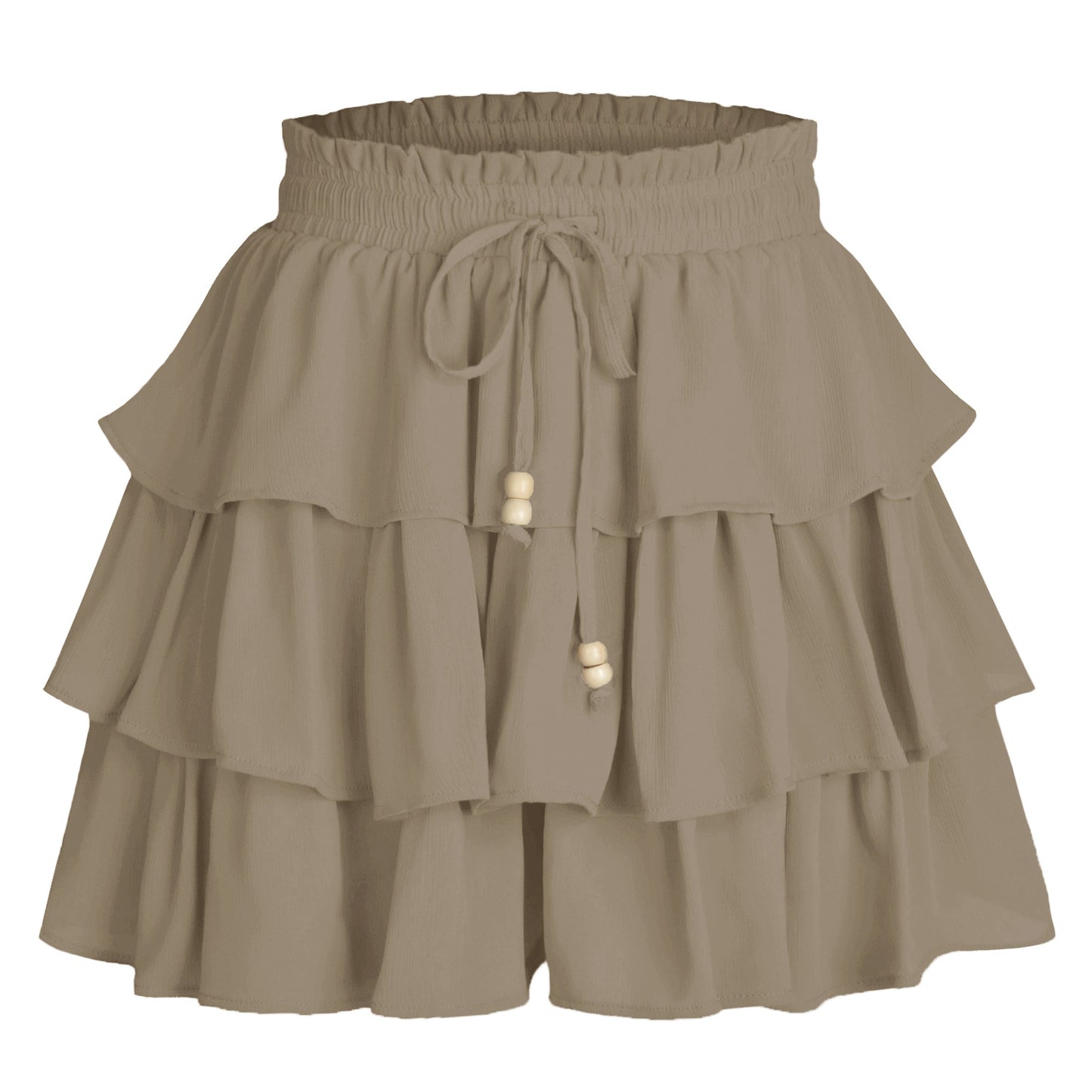 Malbusaat layered lace up pantskirt in beige with tiered ruffles and adjustable drawstring waist