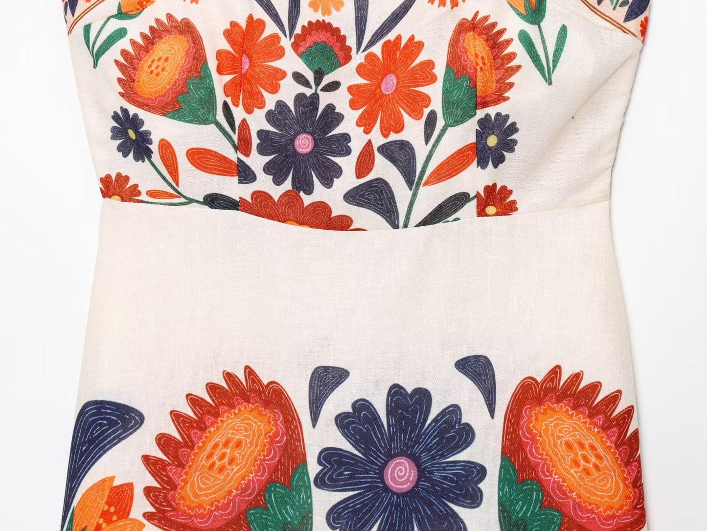 Close-up of Malbusaat Floral Spaghetti Strap Slim Fit Maxi dress with vibrant flower patterns