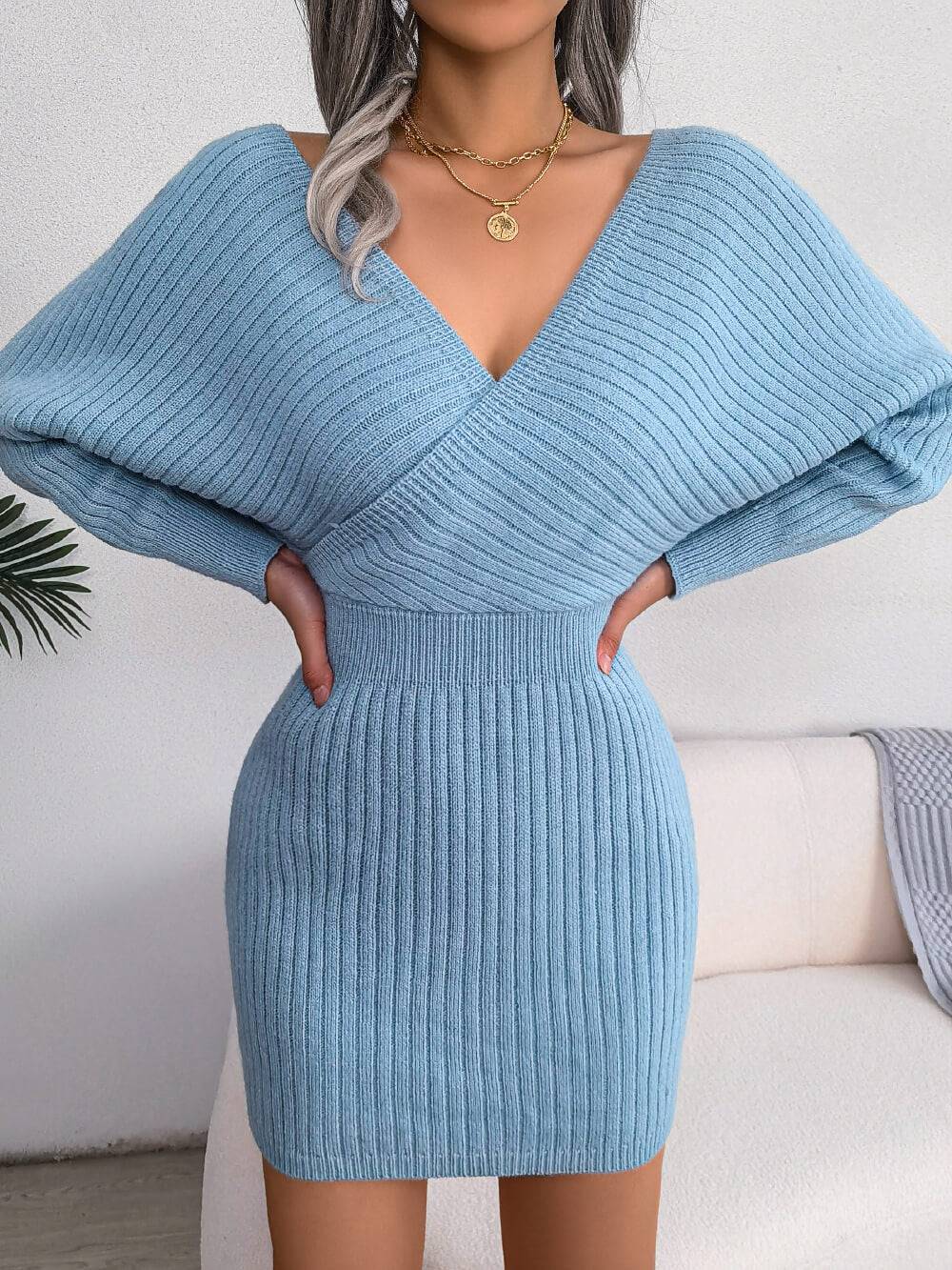 Cross V-Neck Spring Sheath Skirt in - by Malbusaat