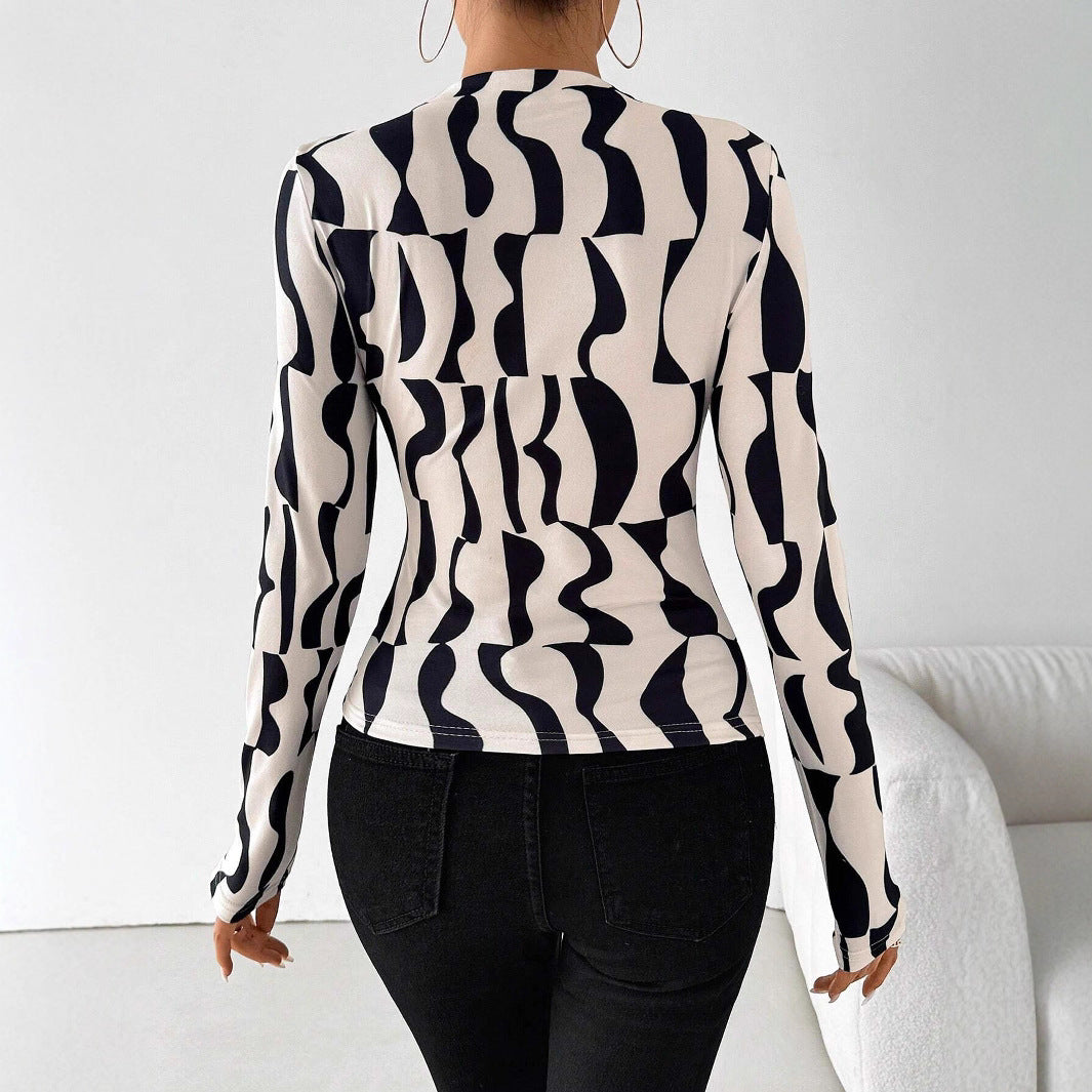 Malbusaat printed pleated slim fit top in stylish pattern, perfect for casual outings