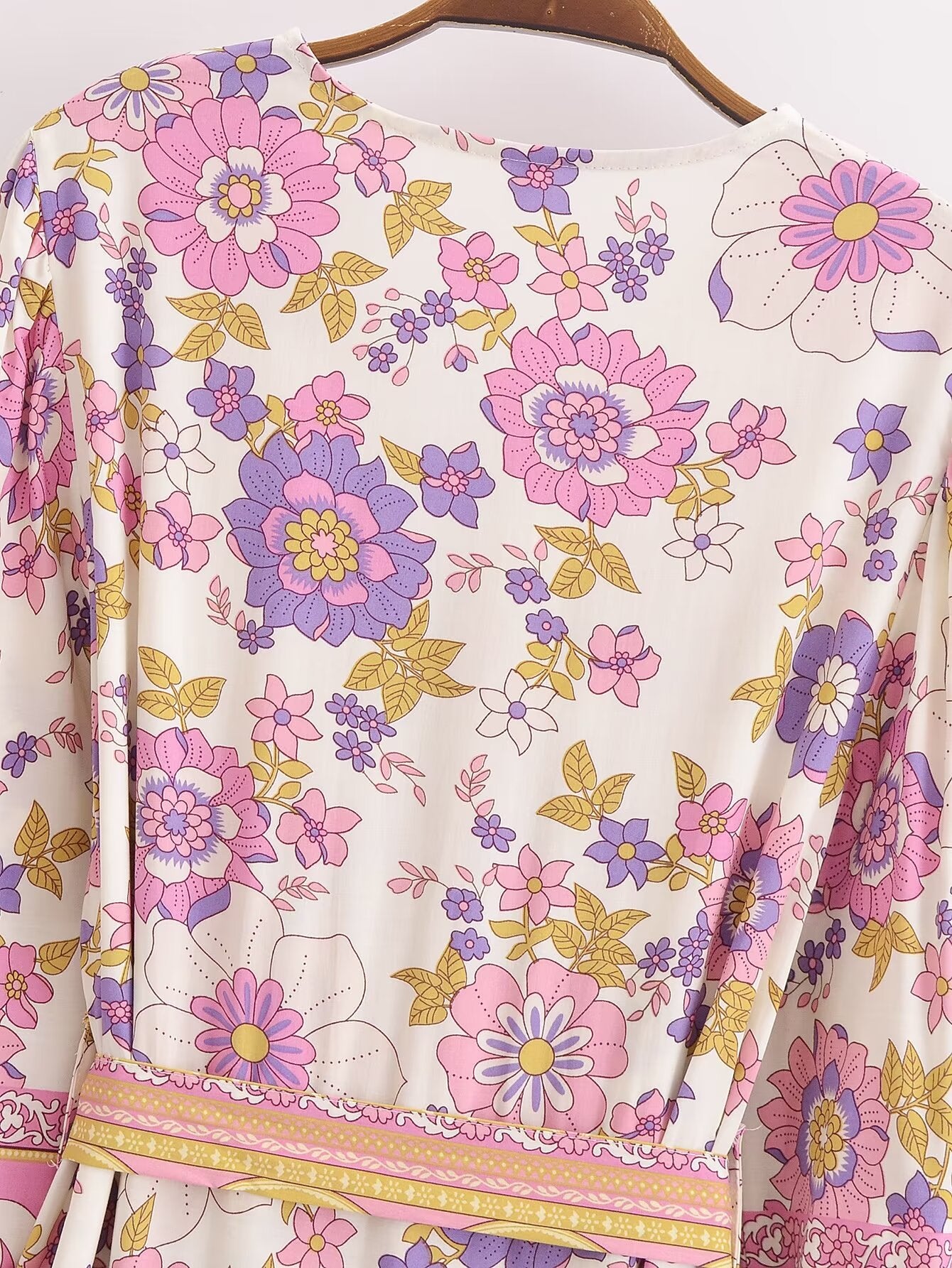 Malbusaat spring floral midi dress for women with pink purple flowers and yellow leaves print
