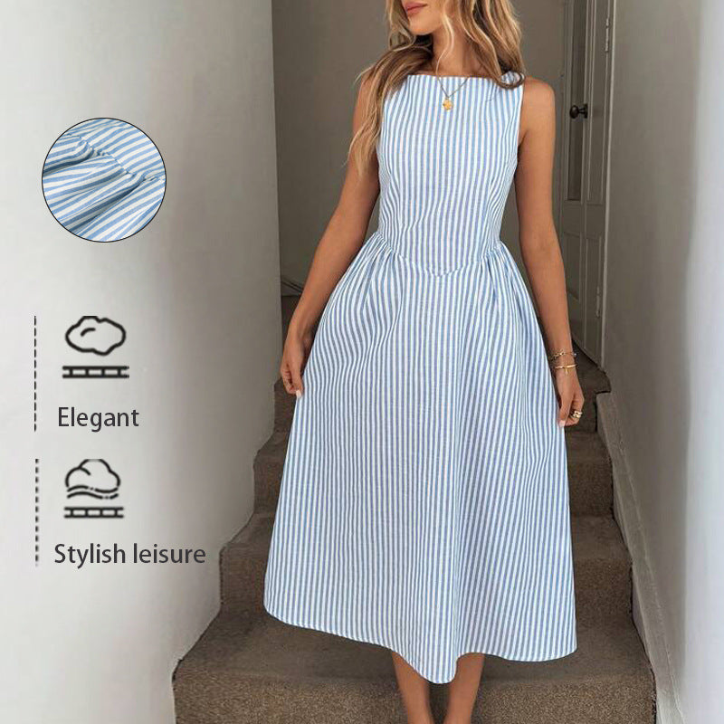 Striped Sleeveless Maxi Dress in Blue - by Malbusaat