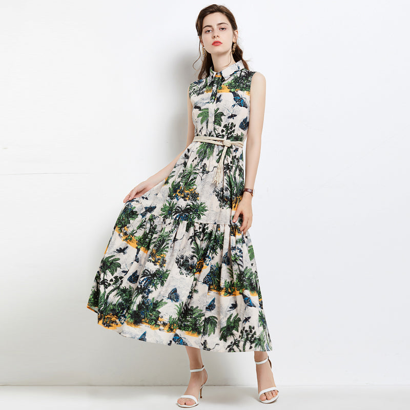 Malbusaat tropical maxi dress for women with sleeveless design and tropical print patterns